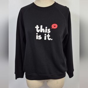 EMILY & MERRITT Women's Black Graphic Sweatshirt NWT "This Is It" Red Heart XS